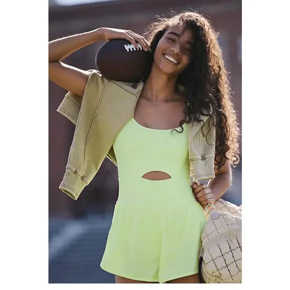 NWOT Free People Movement X Free People Righteous Runsie in Sour Citrus - Picture 4 of 10